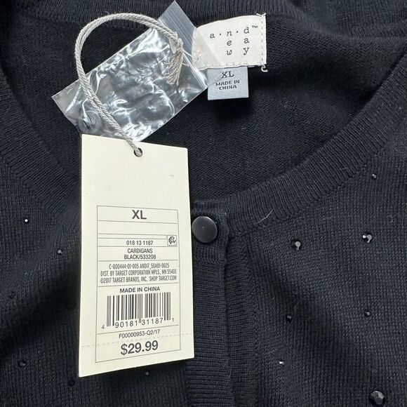 A New Day Women's XL Black Crystal Front Cardigan Sweater Glam Elevated Basic - Picture 6 of 10